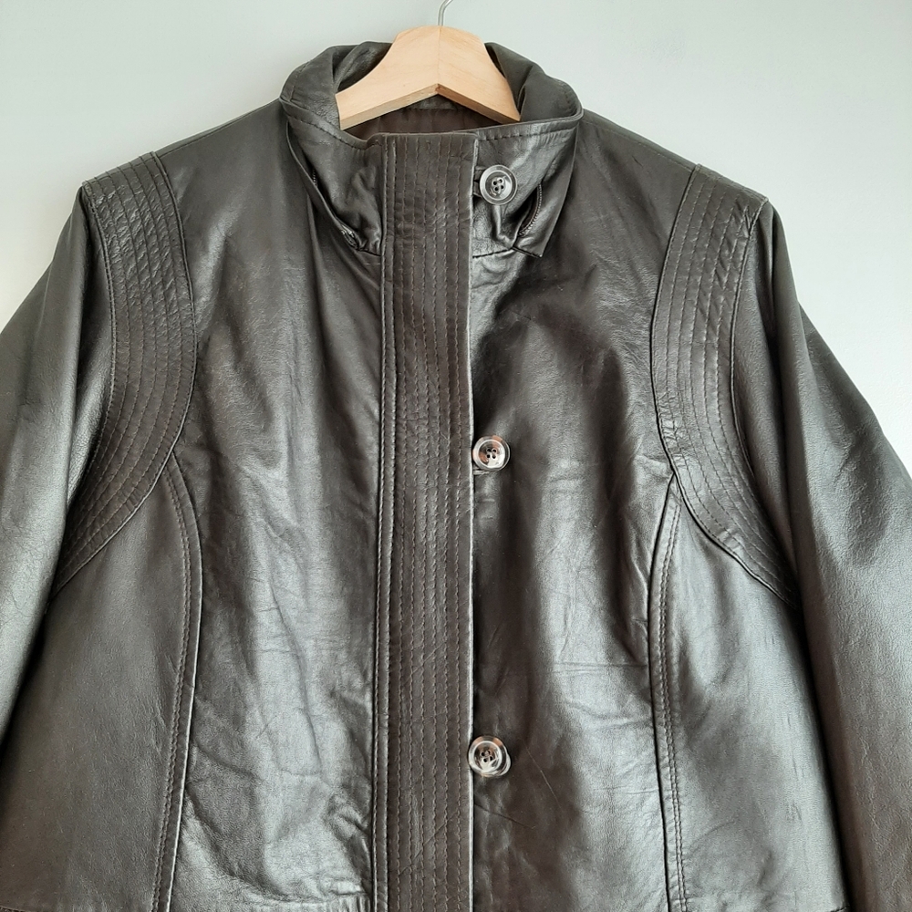 DANIER Genuine Soft Leather Button & Zip Front Jacket Dark Brown Short Coat Sz M - Picture 2 of 16